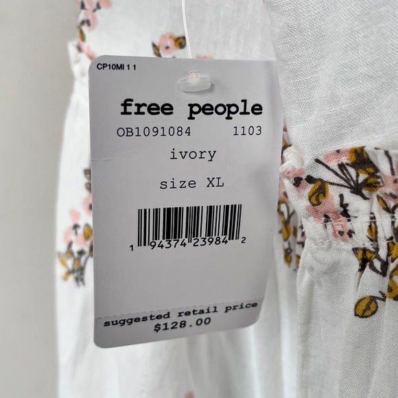 NWT Free People Cottagecore Women’s Petit Fours Ivory Floral Mini Dress Size XL - Picture 11 of 12